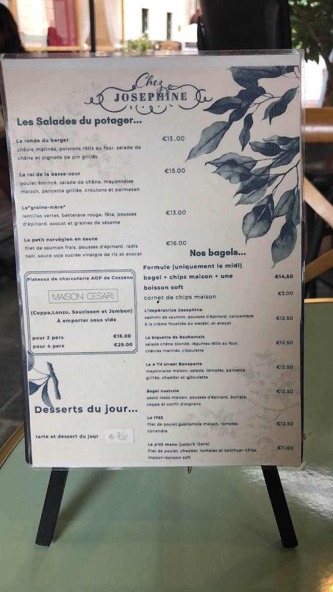 Chez Josephine menu board