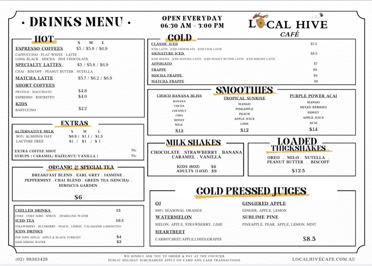The Local Trade menu board