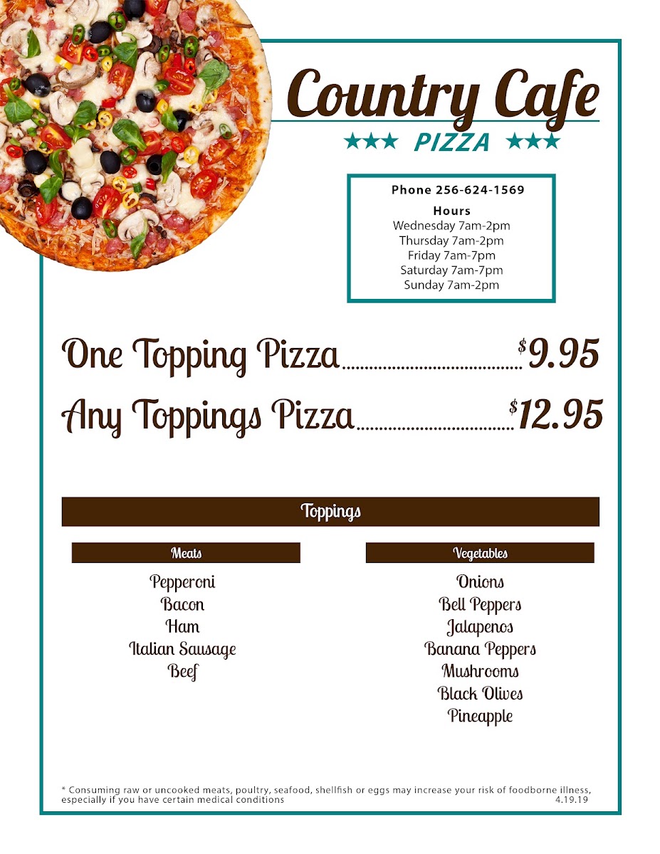 Mountain Lakes Country Cafe menu board