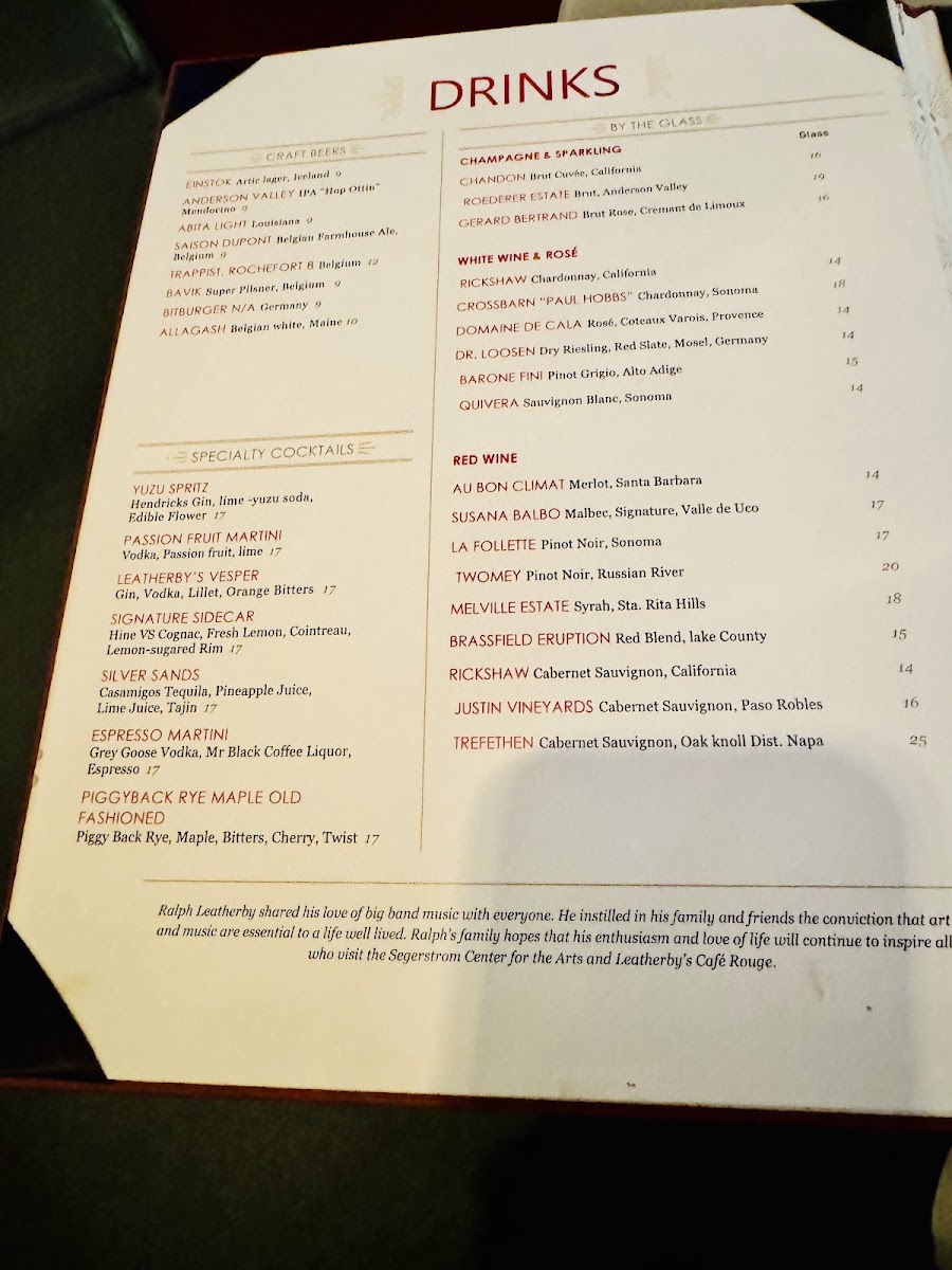 Leatherby's Cafe Rouge menu board