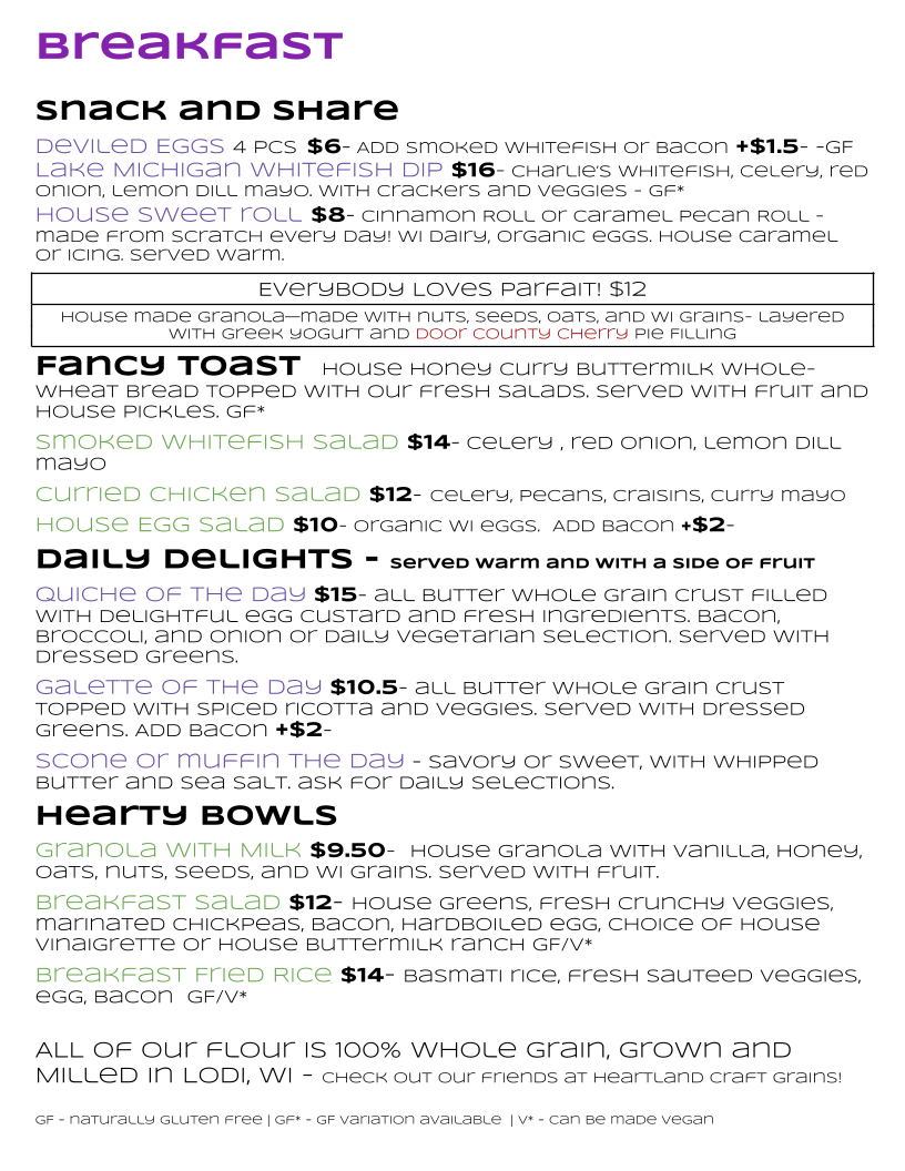 Town Hall Bakery and Daily Special Cafe menu board