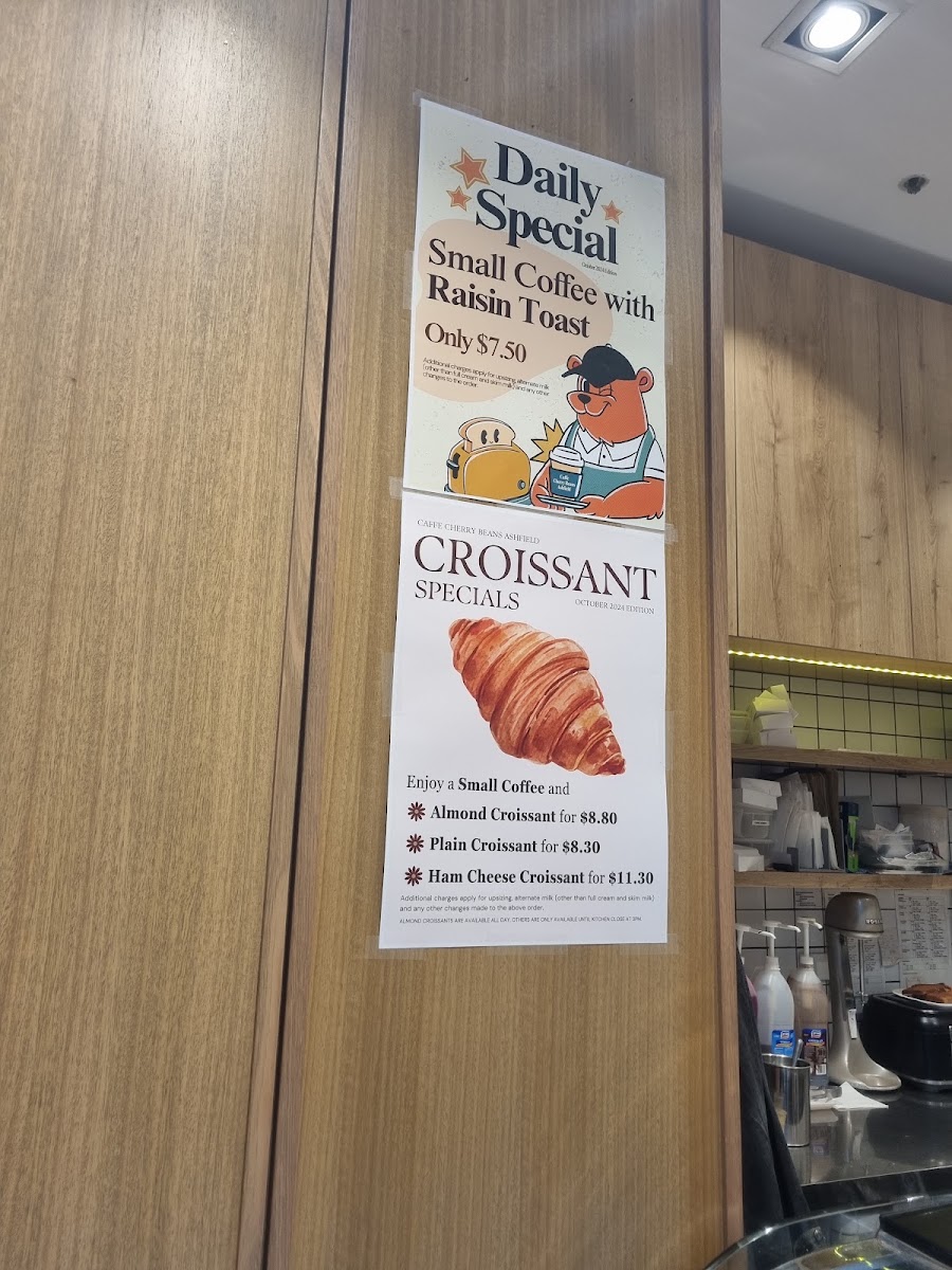 Caffe Cherry Beans Ashfield menu board