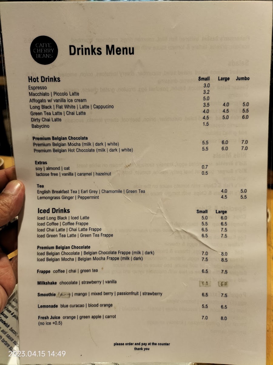 Caffe Cherry Beans Ashfield menu board