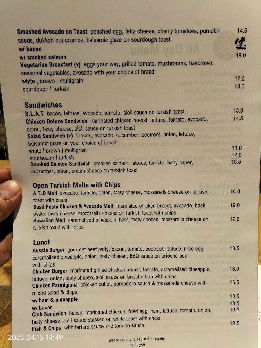 Caffe Cherry Beans Ashfield menu board