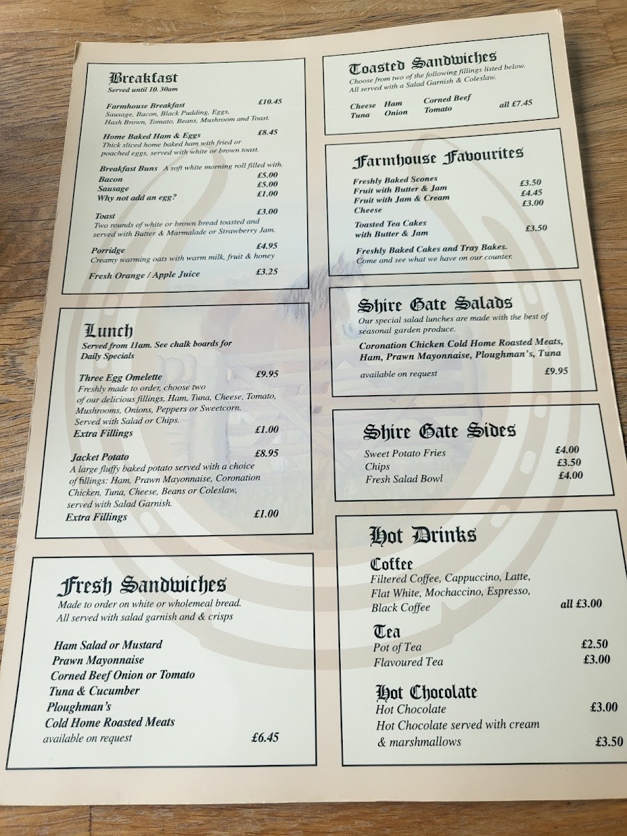 Shire Gate Cafe menu board