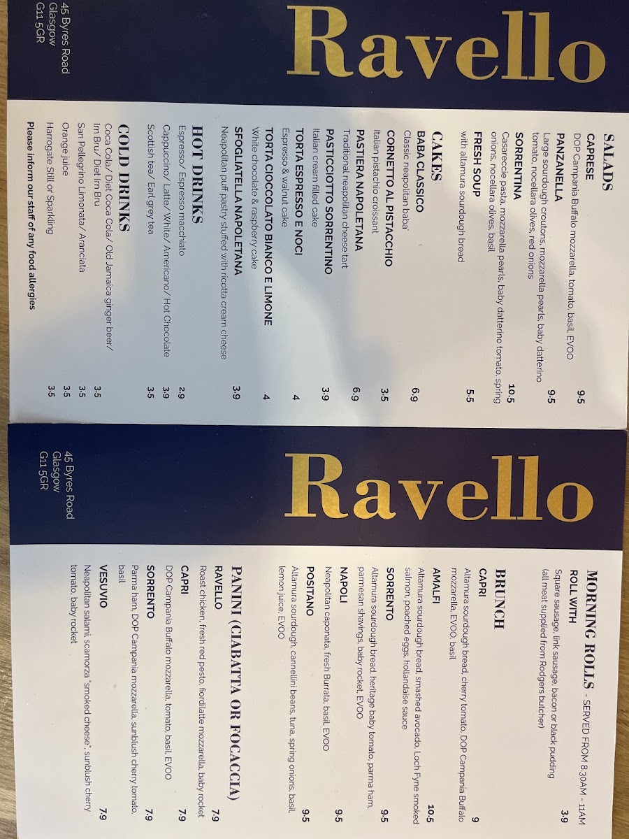 Ravello cafe menu board