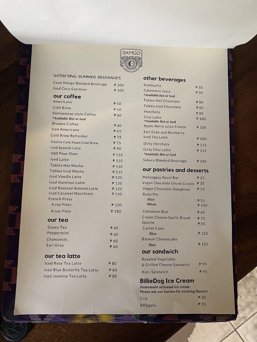 Damgo Coffee Shop menu board