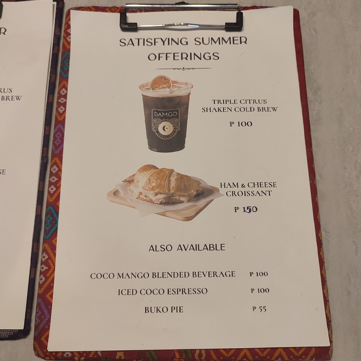 Damgo Coffee Shop menu board