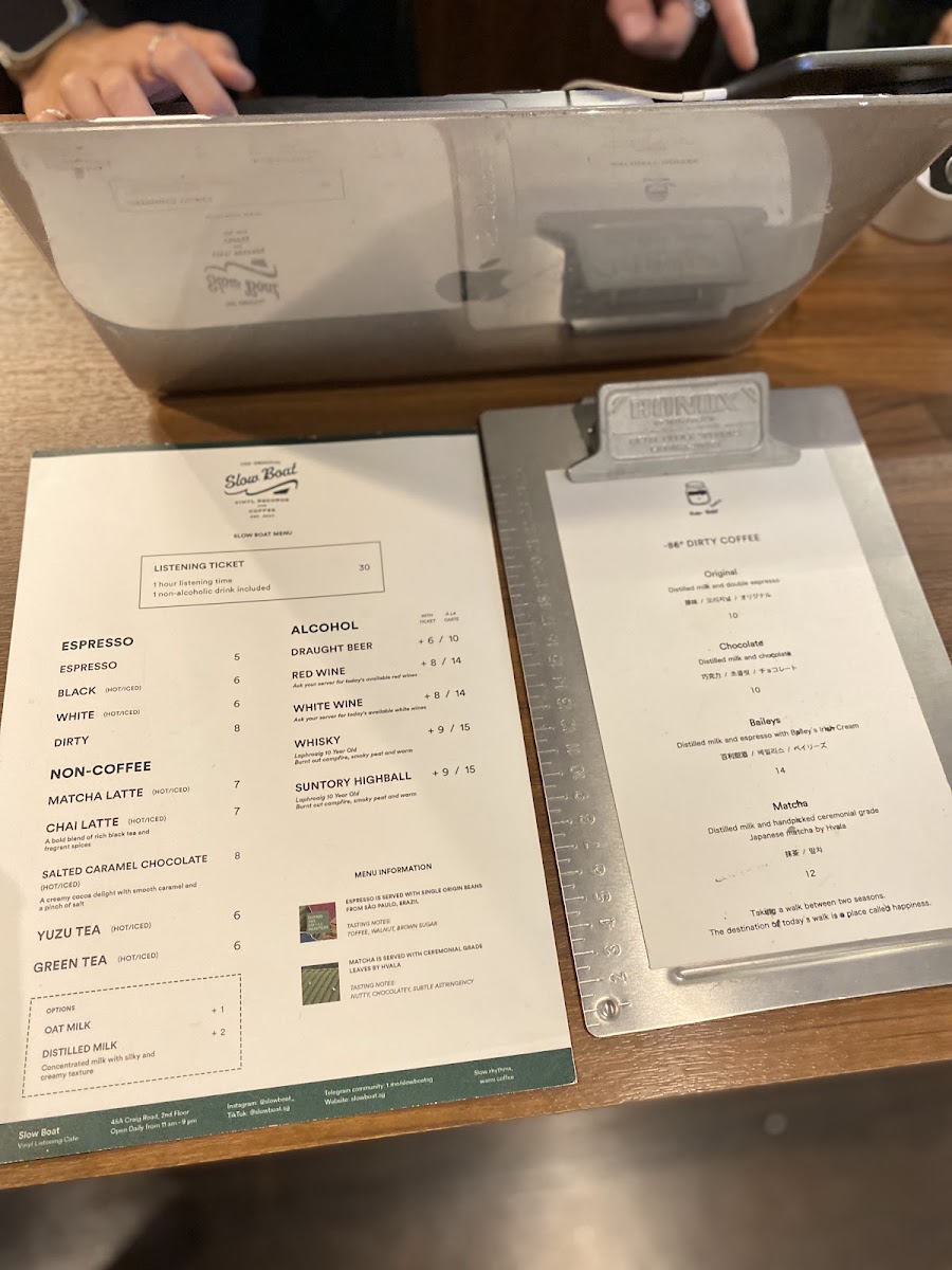 Slow Boat menu board