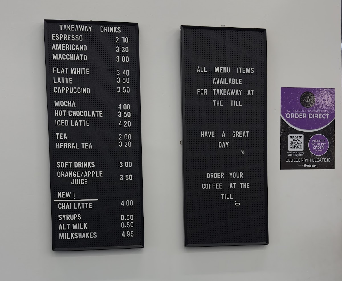 Blueberry Hill menu board