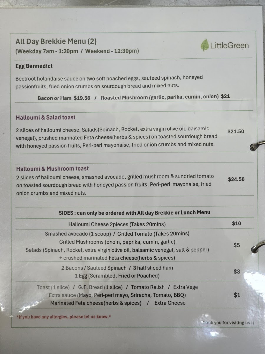 Little Green Cafe menu board