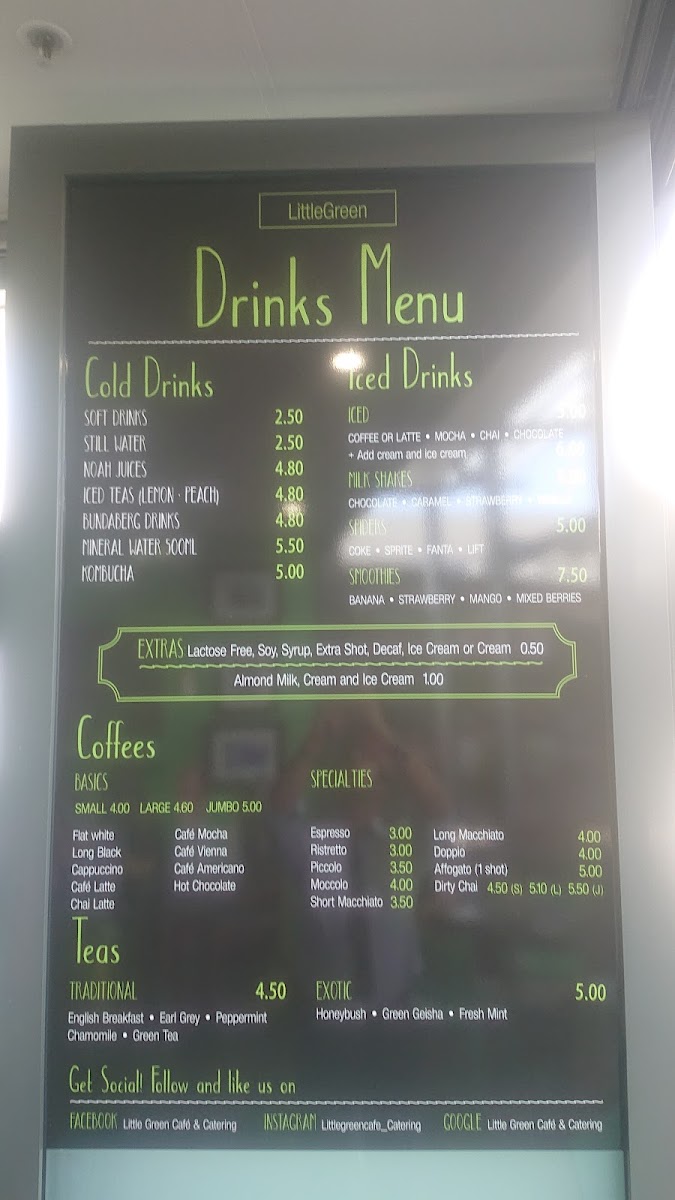 Little Green Cafe menu board