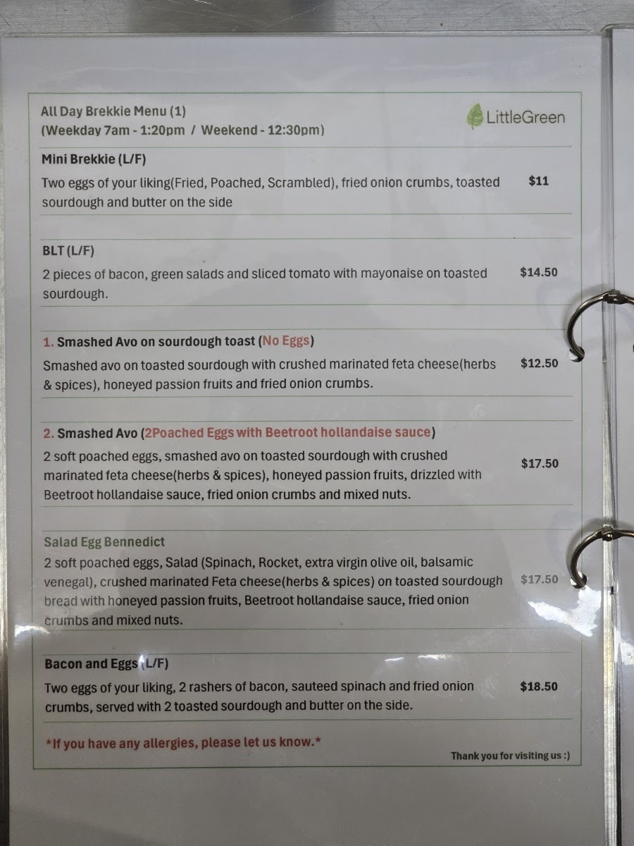 Little Green Cafe menu board