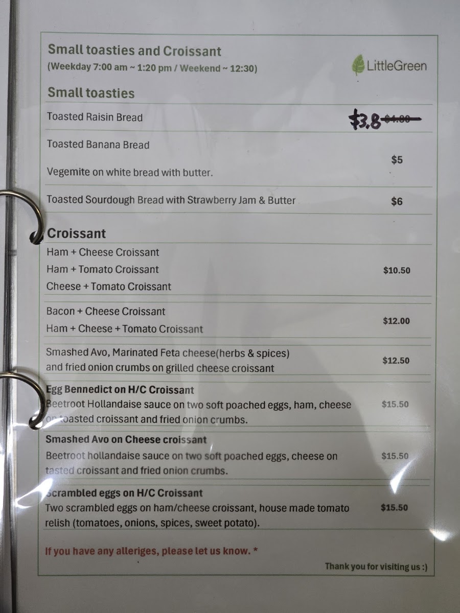 Little Green Cafe menu board