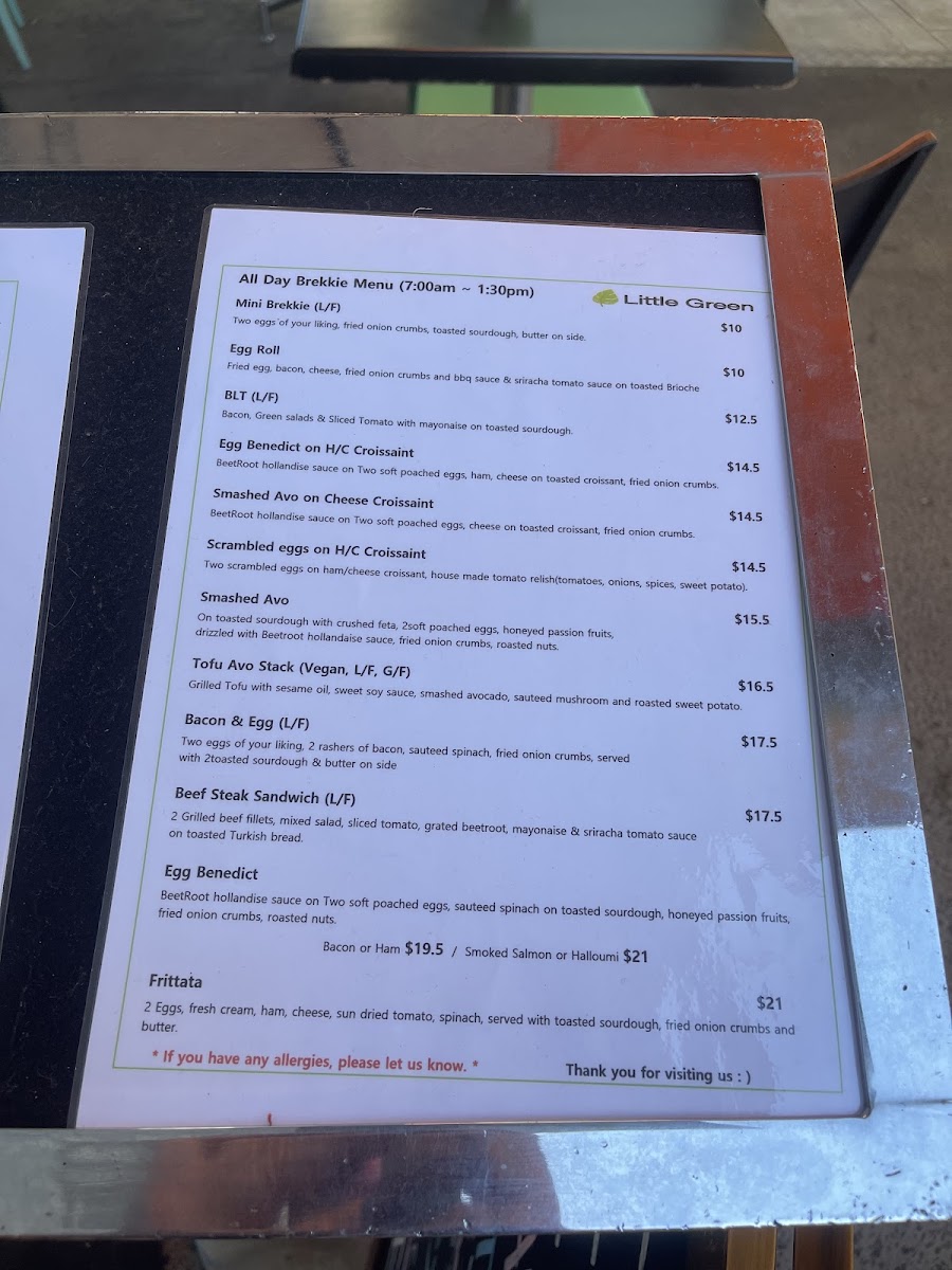 Little Green Cafe menu board