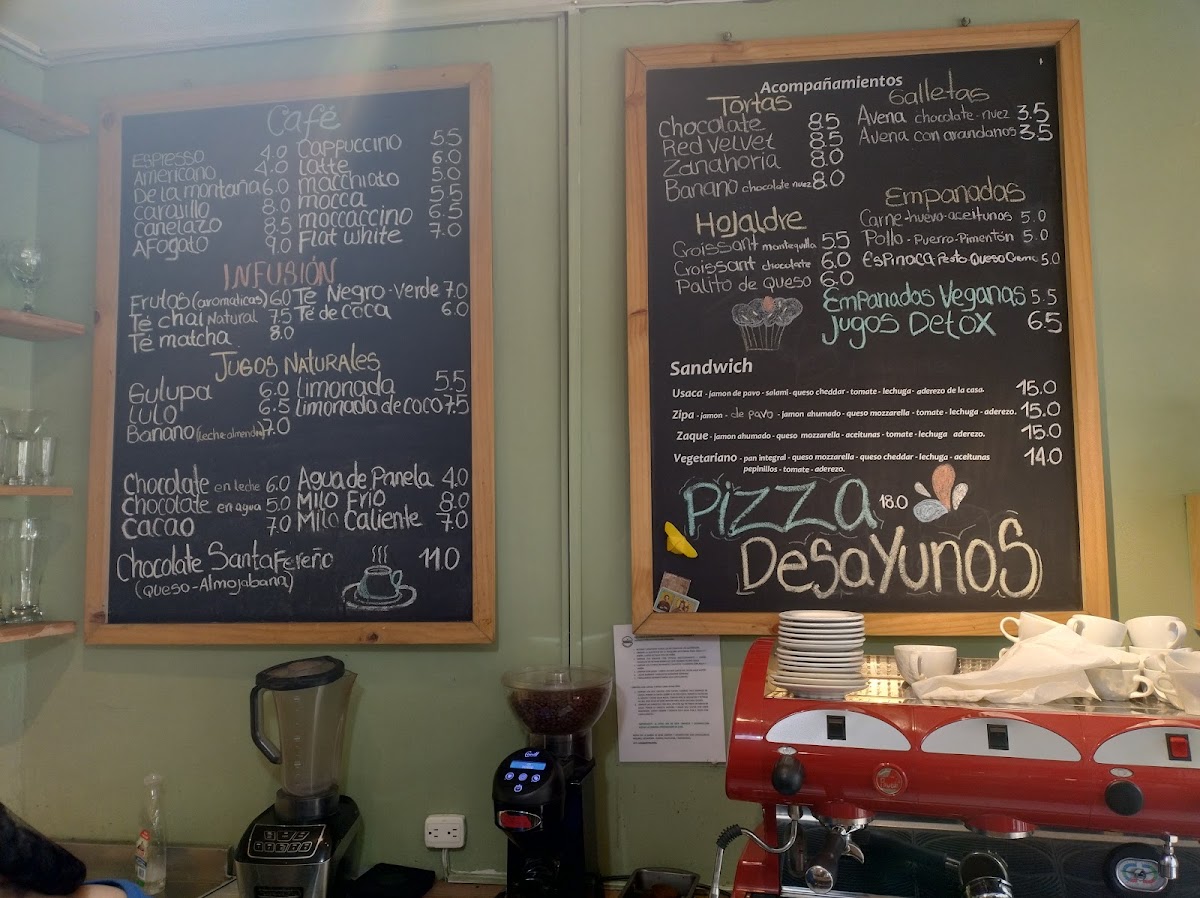 Bogotá Store Café menu board