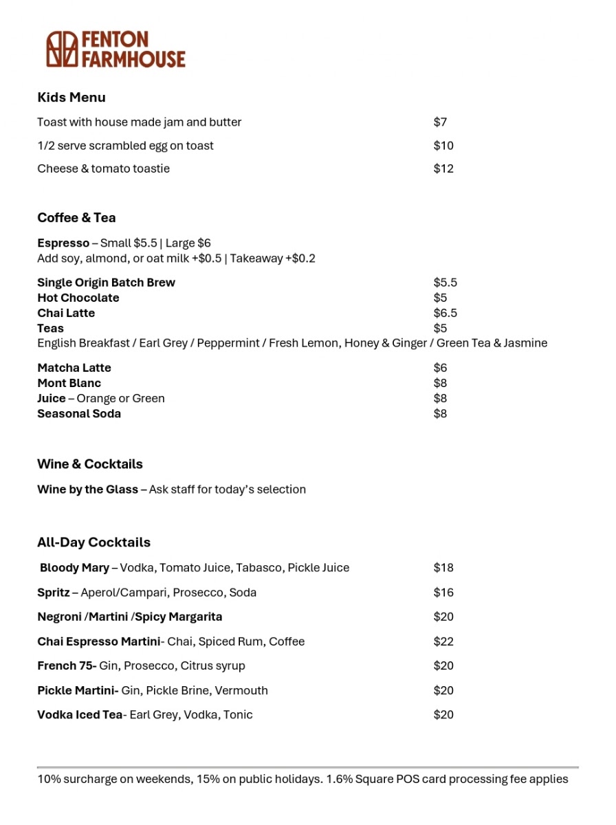 Fenton menu board