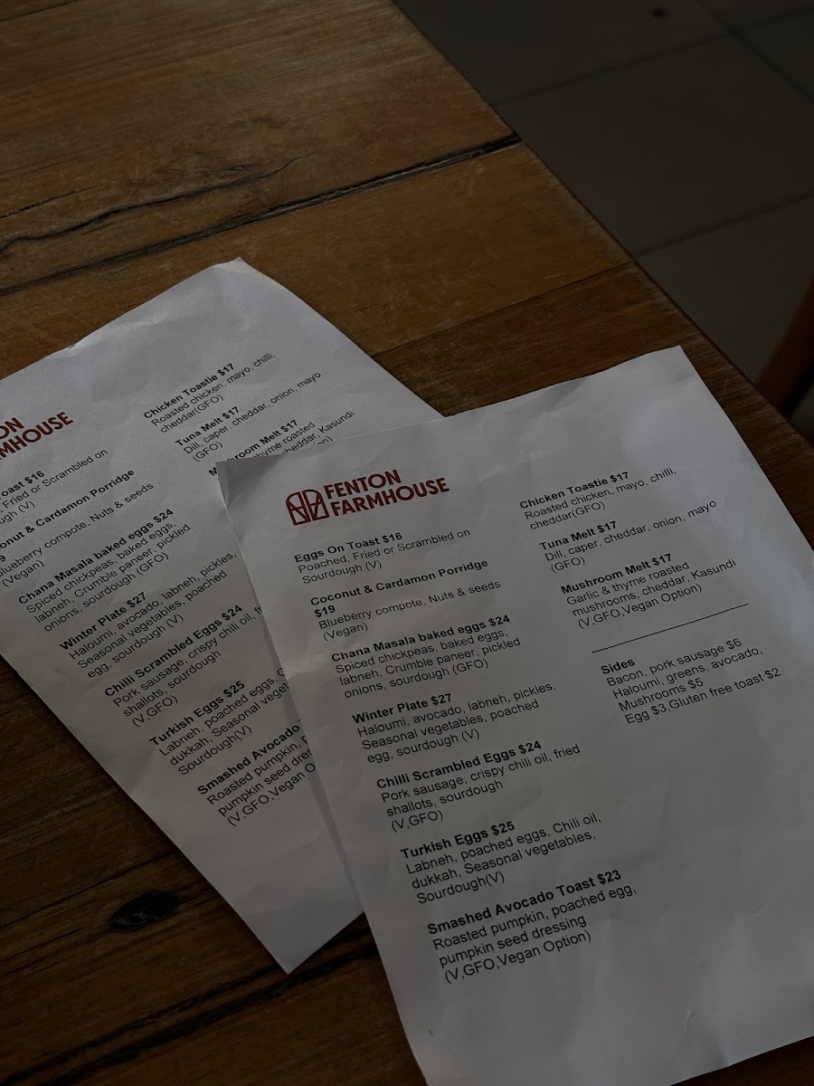 Fenton menu board