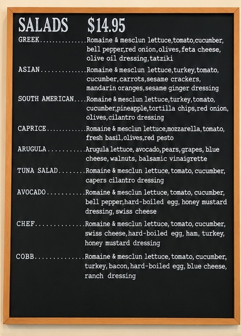 Waterlily Cafe menu board