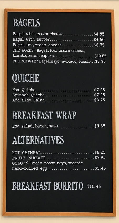 Waterlily Cafe menu board