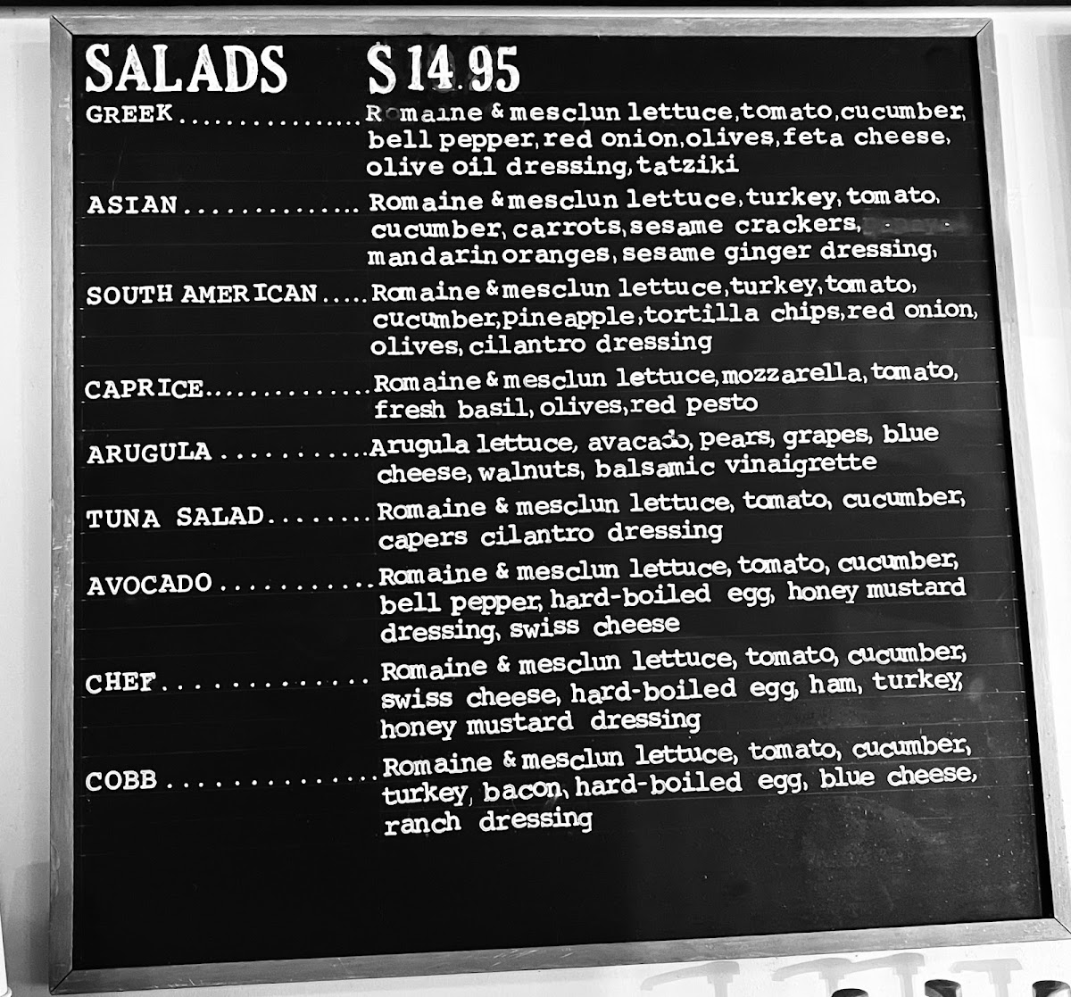 Waterlily Cafe menu board