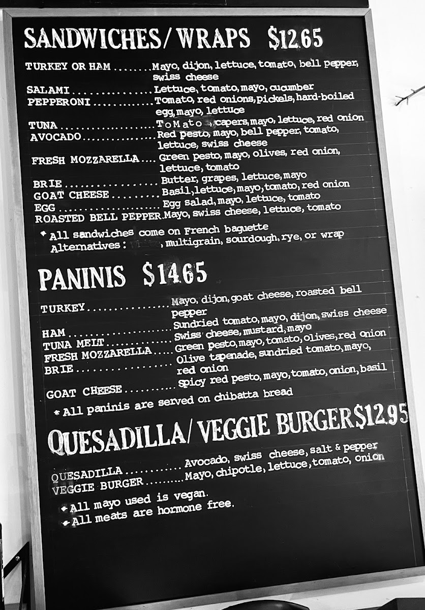 Waterlily Cafe menu board