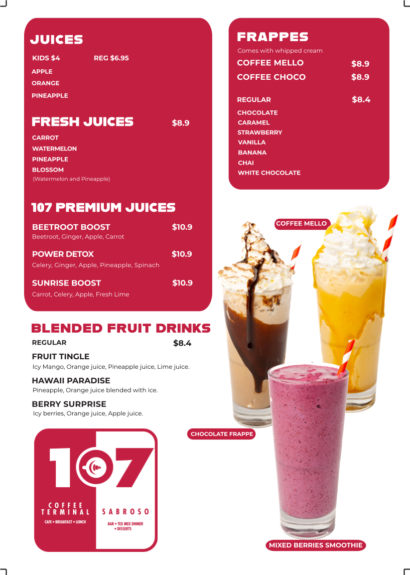107 Coffee Terminal / Sabroso Spring Mountain menu board