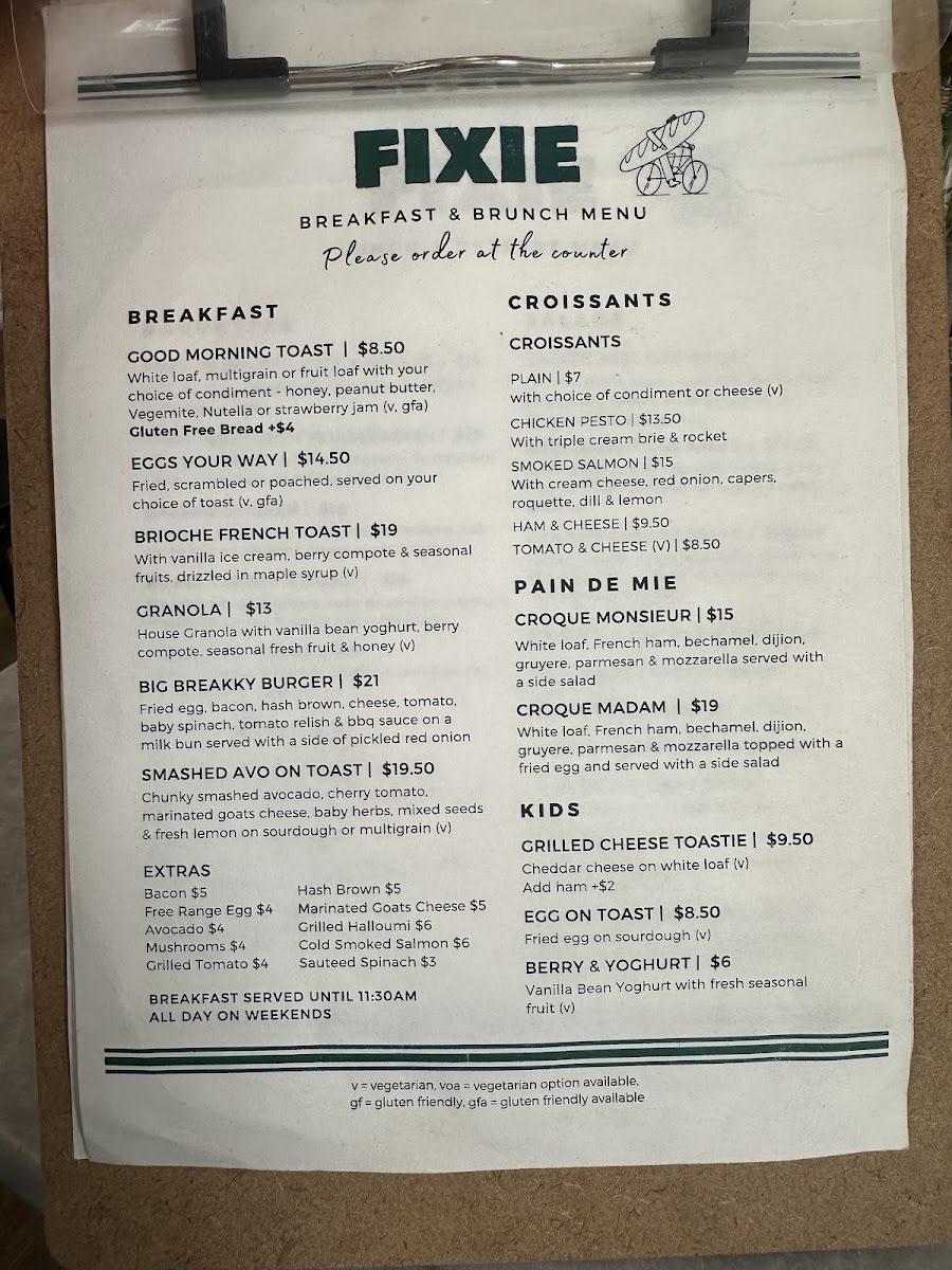 FIXIE menu board