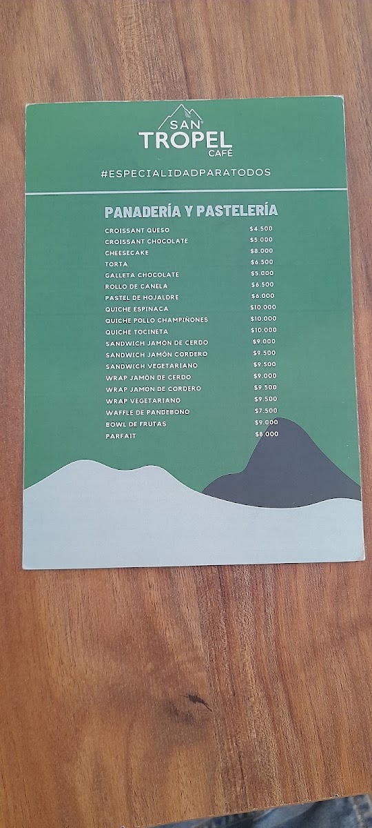 San Tropel Café menu board