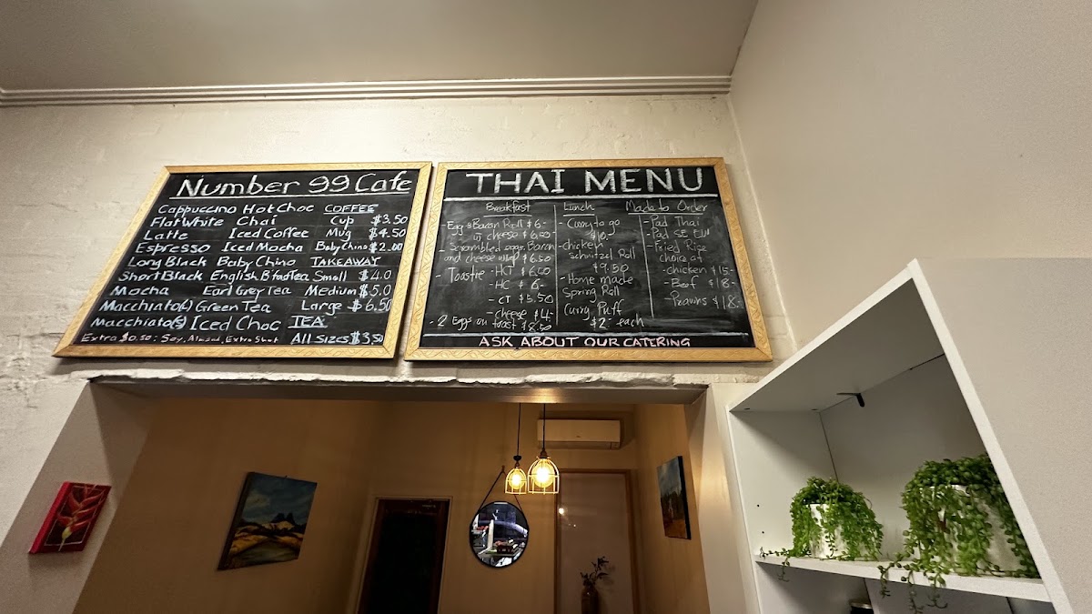 Number 99 Cafe menu board