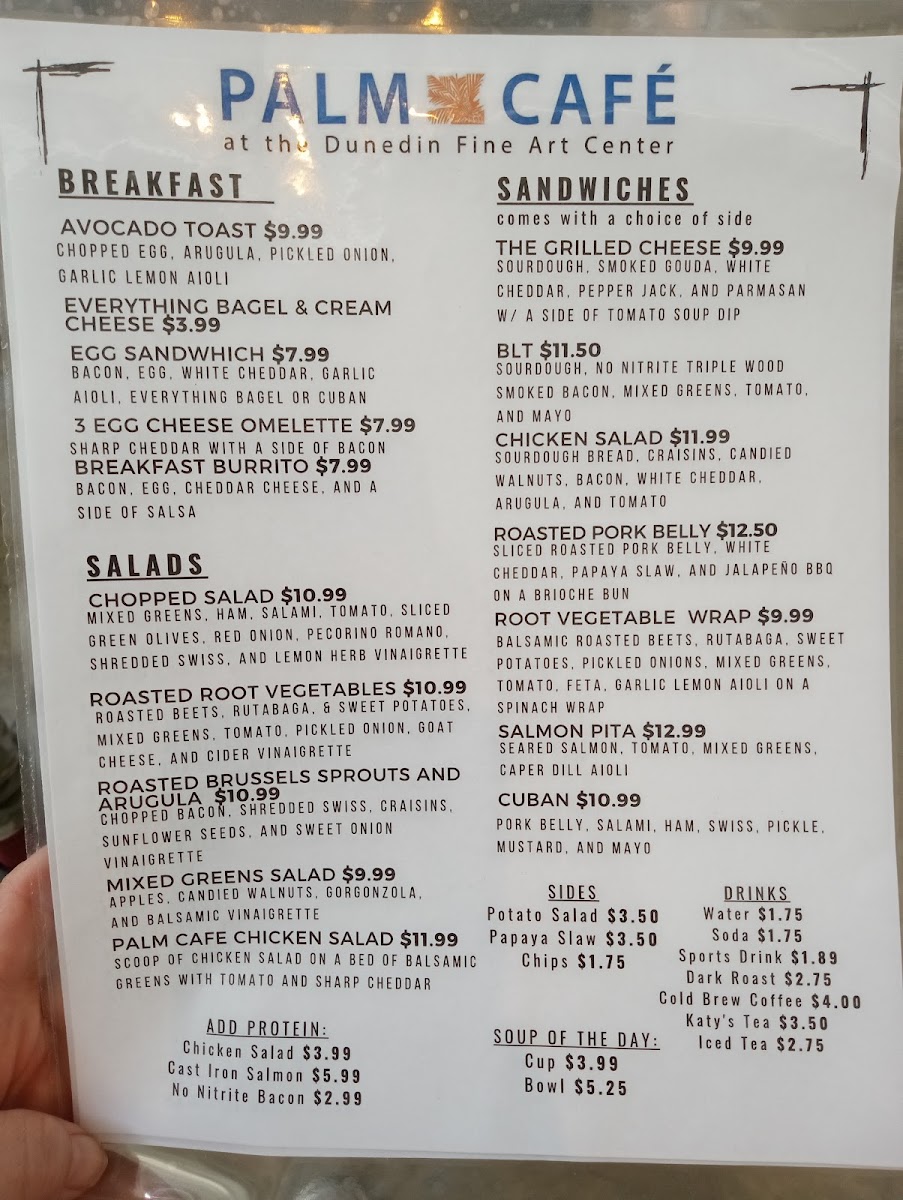 Palm Cafe menu board