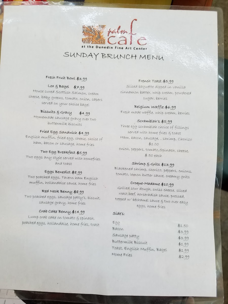 Palm Cafe menu board
