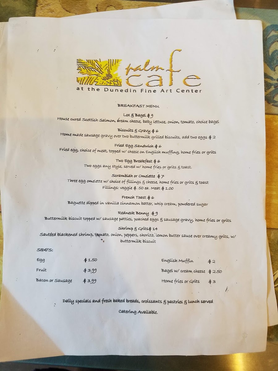 Palm Cafe menu board
