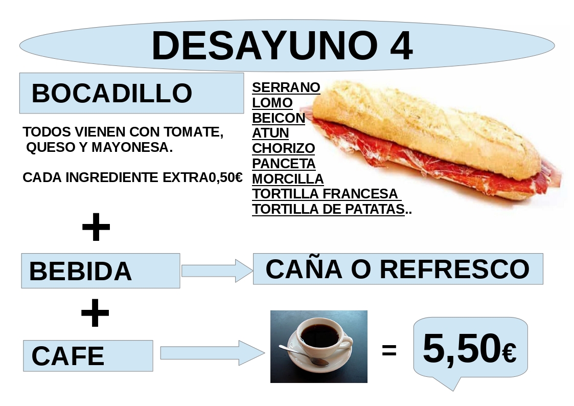 La Tapa Café & Bar menu board