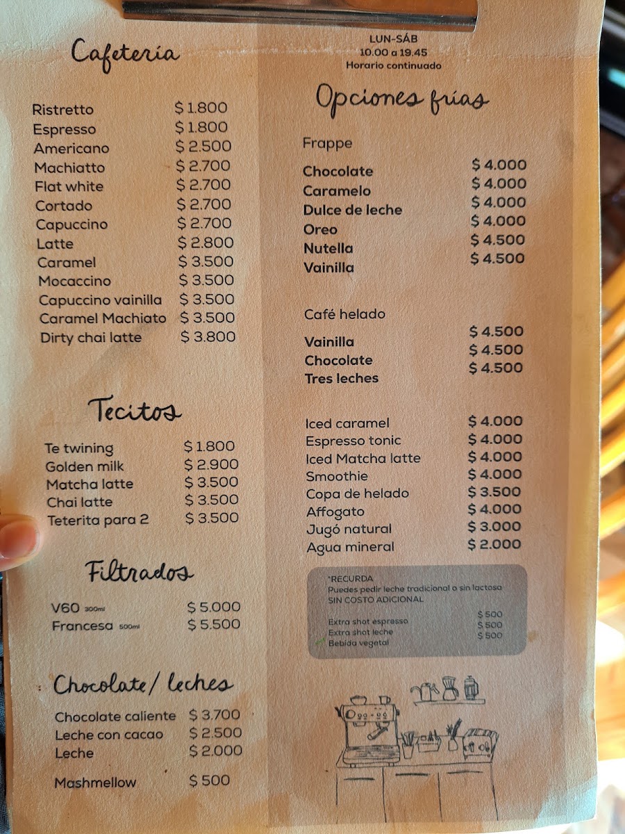 Café Baluarte menu board