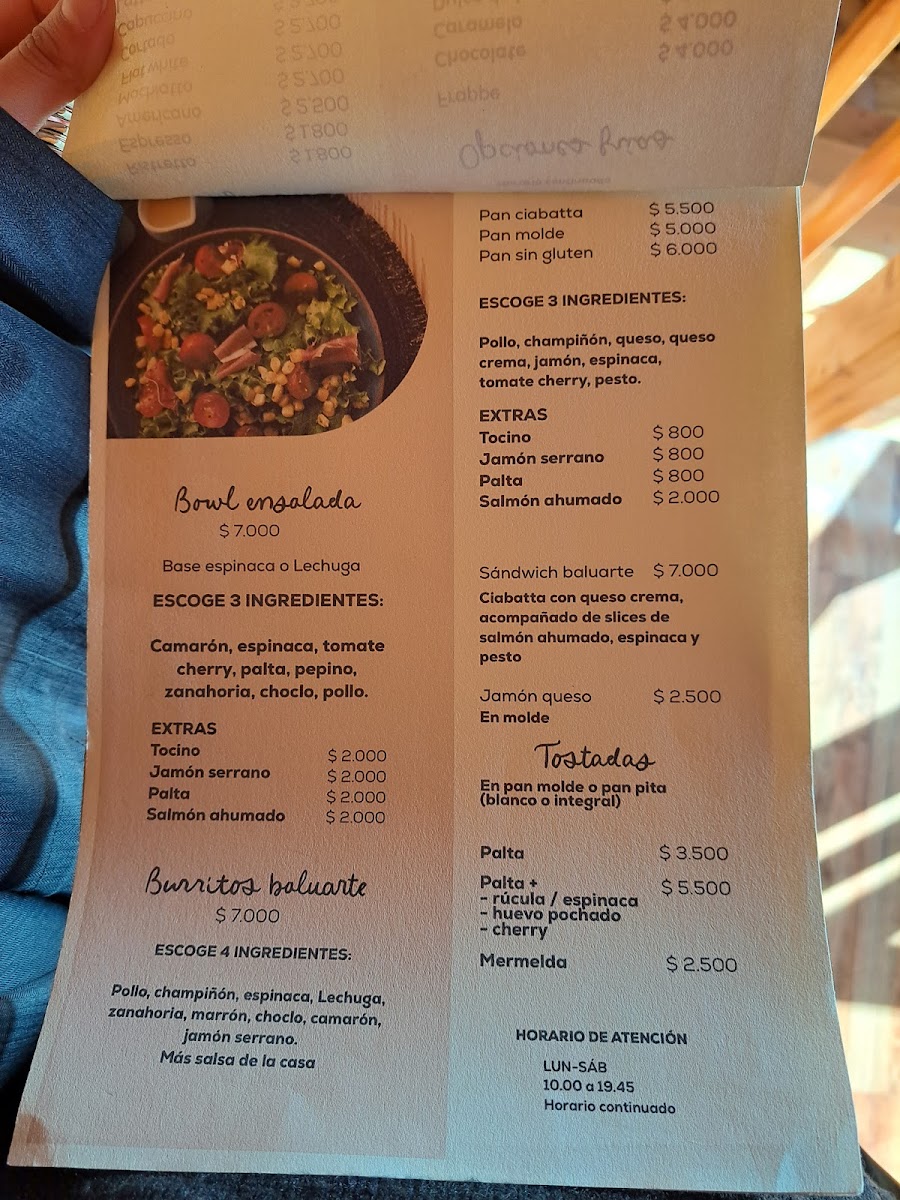 Café Baluarte menu board