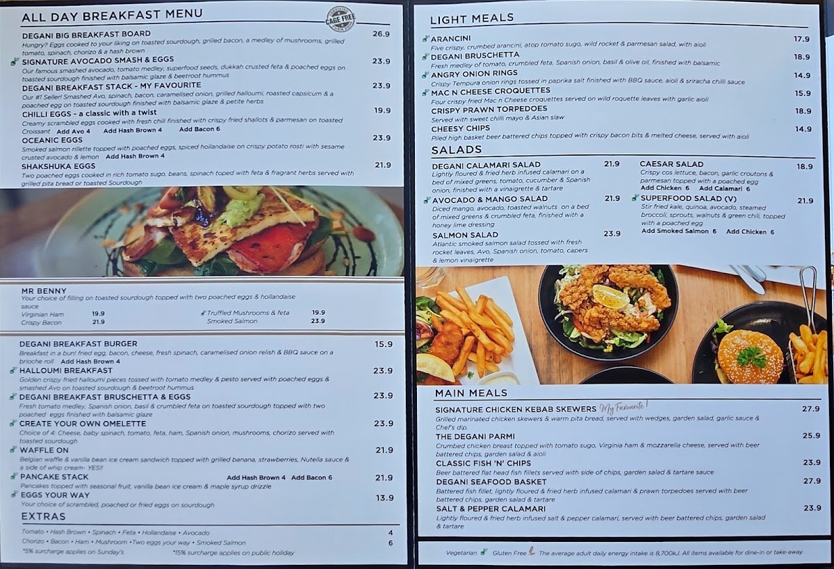 Degani Malvern East menu board