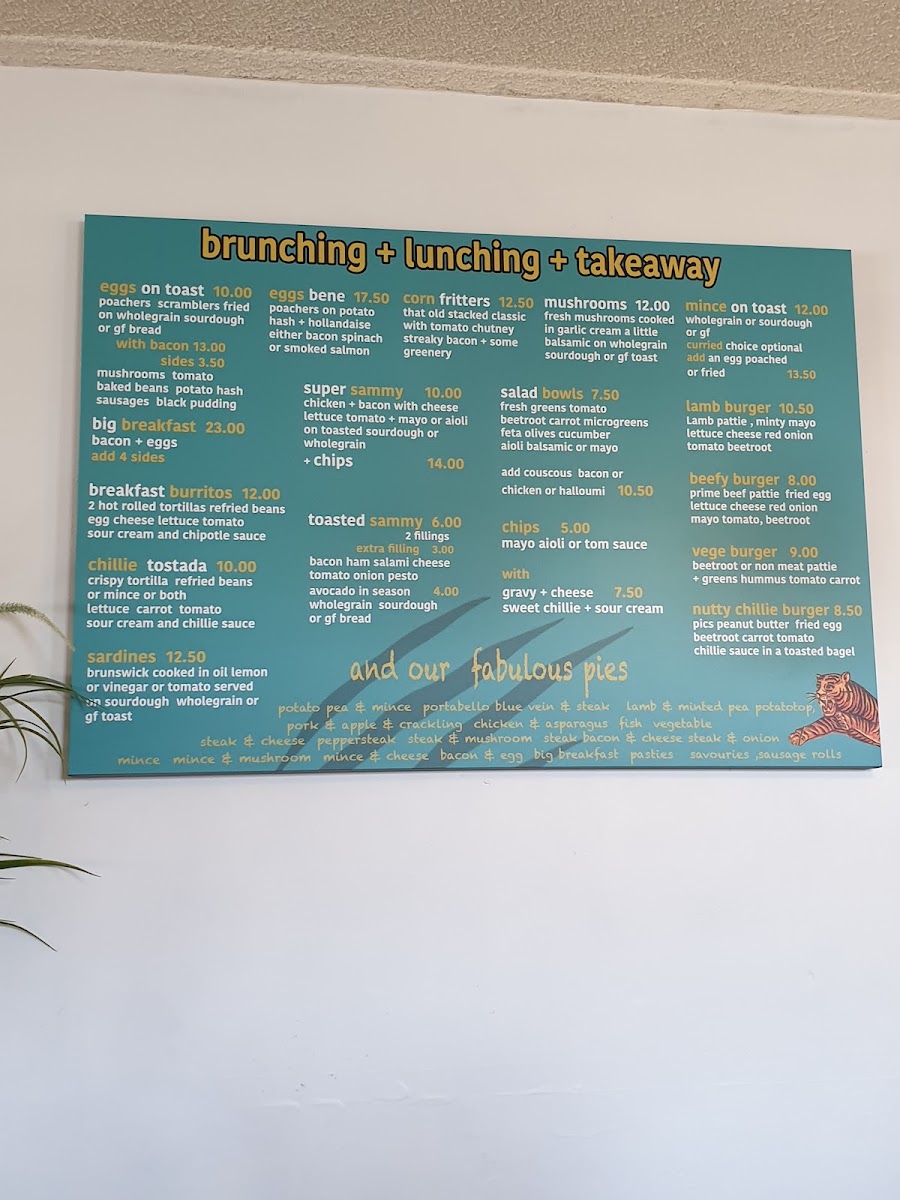 Tiger Town Cafe menu board