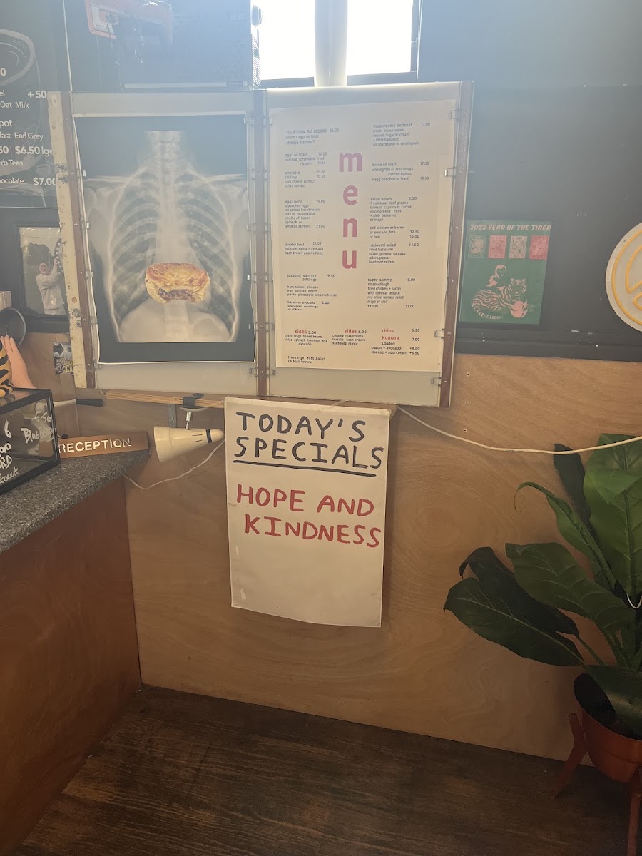 Tiger Town Cafe menu board
