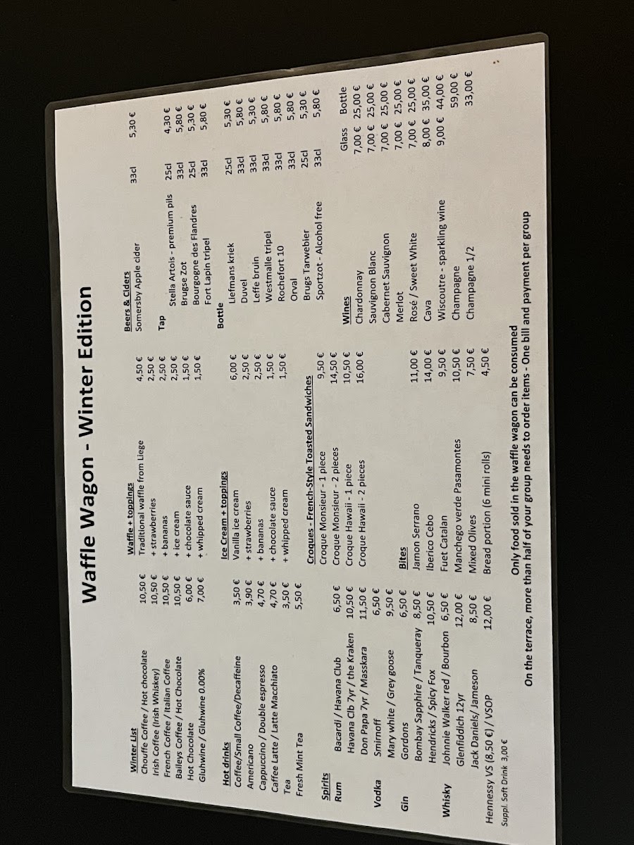 Waffle Wagon menu board