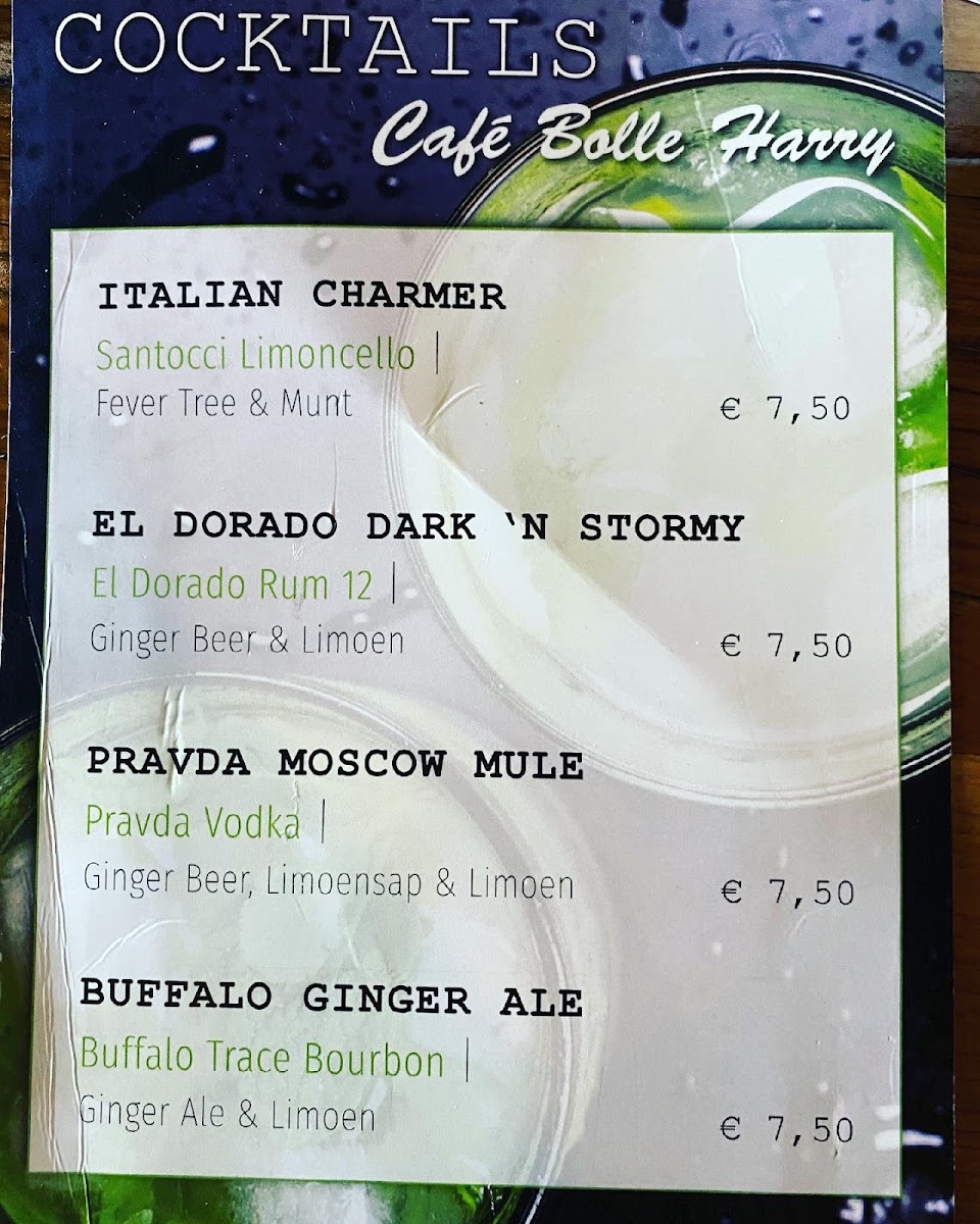 Cafe Bolle Harry menu board