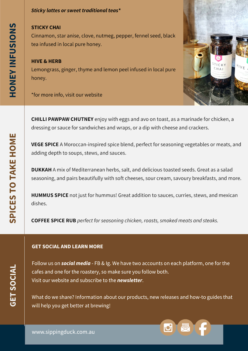 Sipping Duck Coffee Roasters menu board