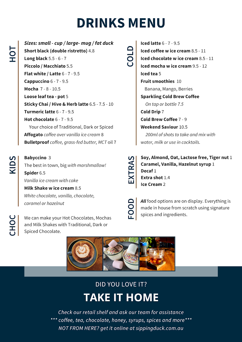 Sipping Duck Coffee Roasters menu board
