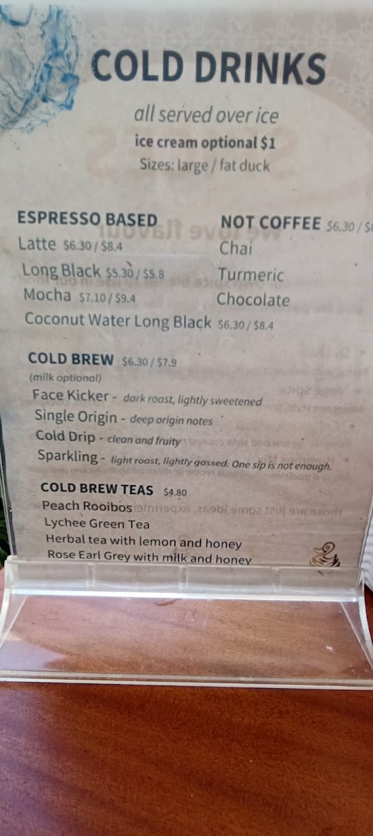 Sipping Duck Coffee Roasters menu board