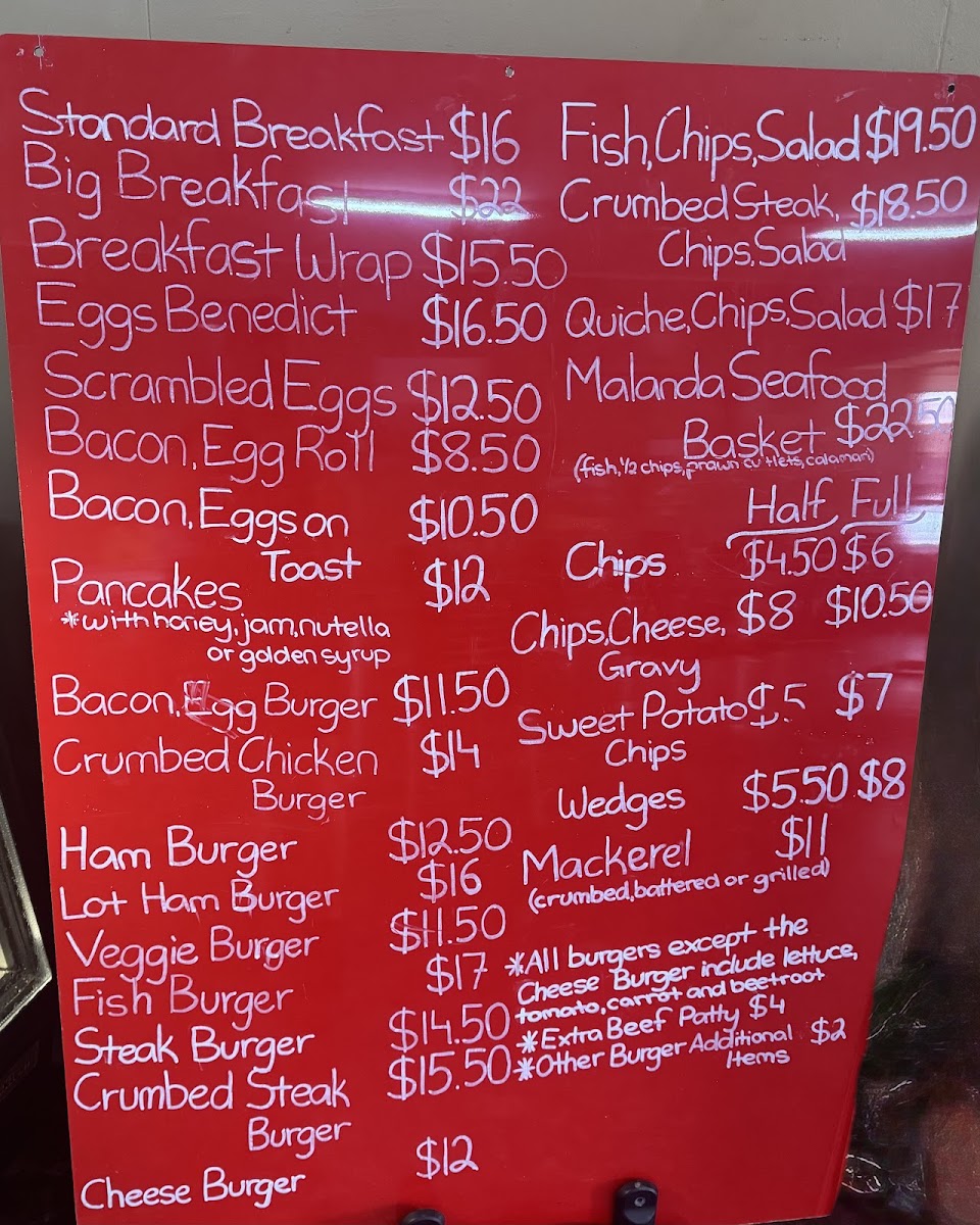 Malanda Cafe menu board