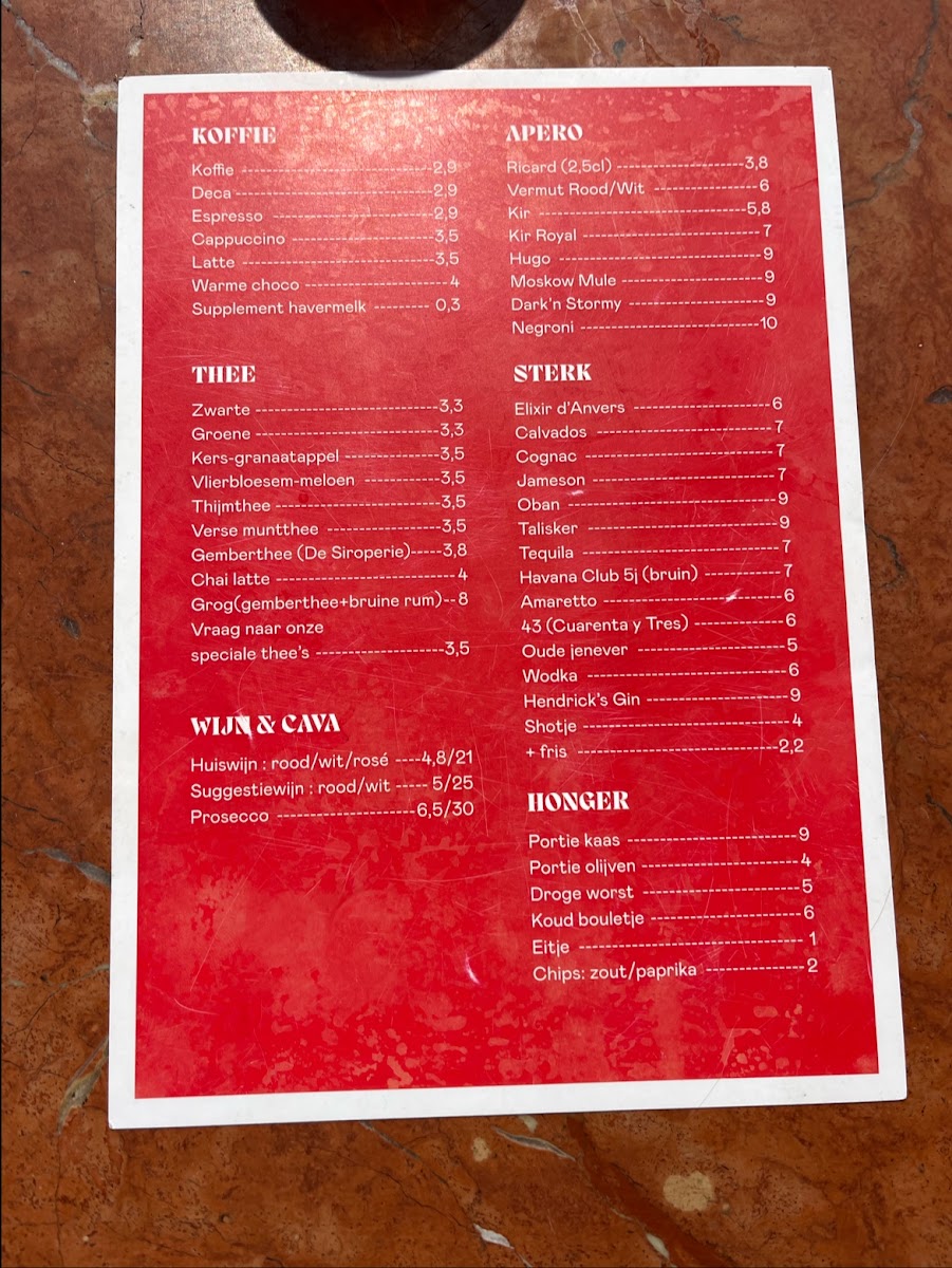 Cafe Rood Wit menu board