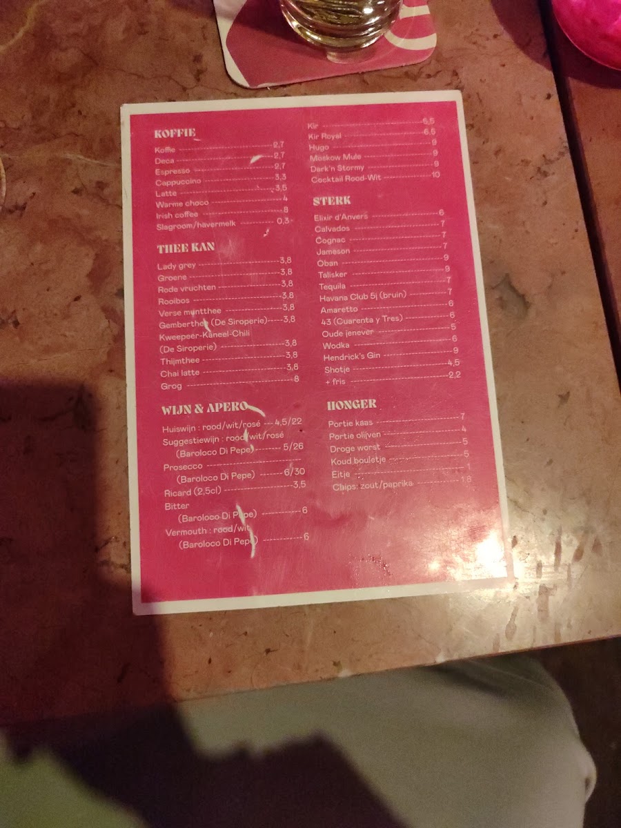 Cafe Rood Wit menu board