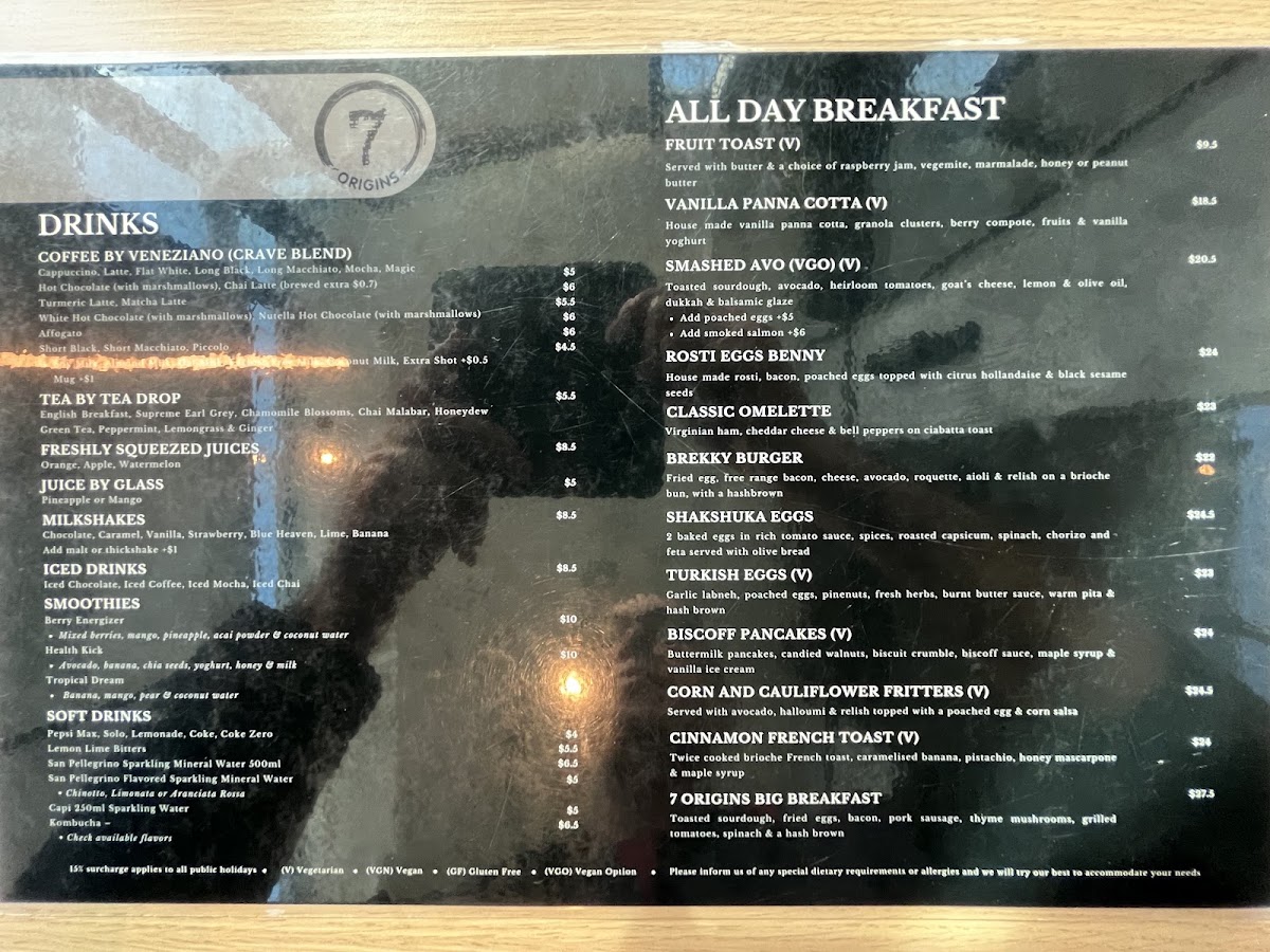 7 origins westfield menu board