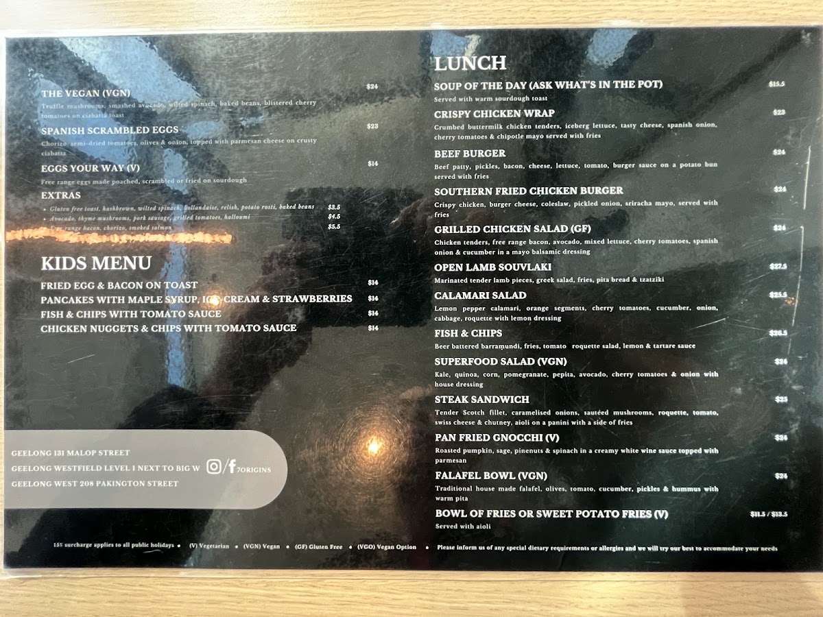 7 origins westfield menu board