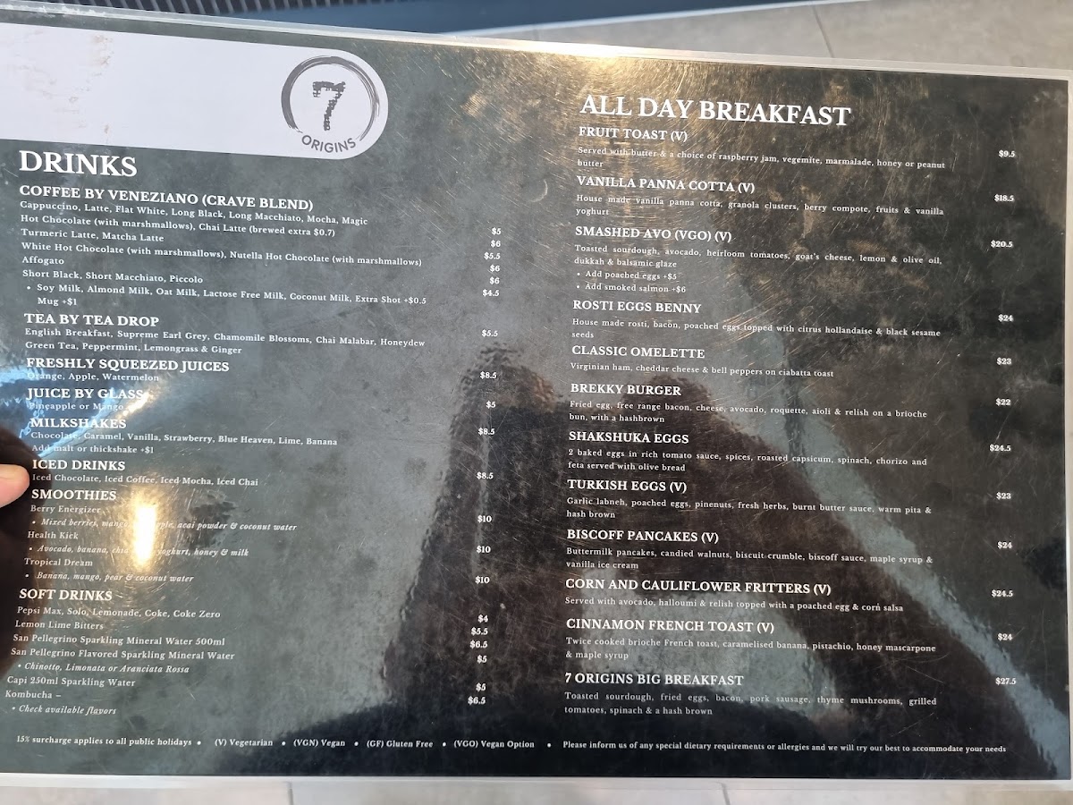7 origins westfield menu board
